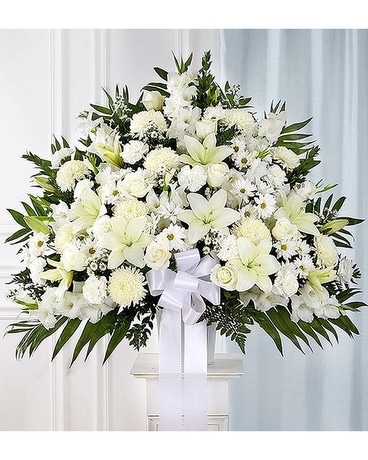 All White End Basket Funeral Arrangement