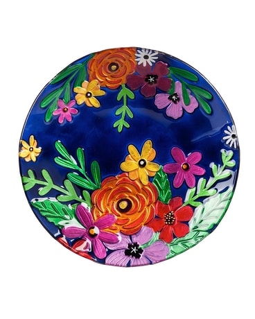 Hand painted glass bird bath Bright Florals Gifts