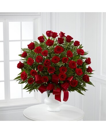 Red Rose End Basket Funeral Arrangement