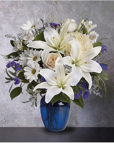 cherrybIossom様 高級辻ヶ花ブルー白色グラデスーパーガード帯とセット Beautiful in Blue in Downers Grove IL - Heritage House Florist
