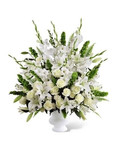 White Solid Spray Funeral Arrangement