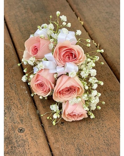 corsage for light pink dress Pink Rose White Iridescent Silver Trimmed Prom Flowers Corsage