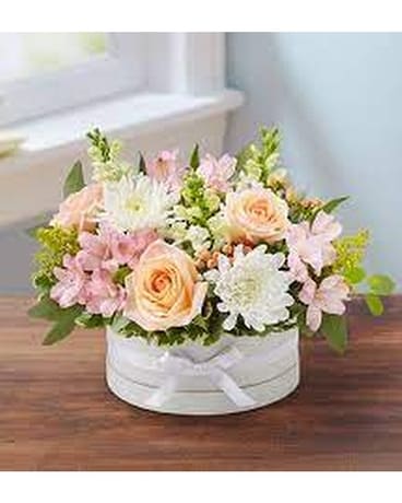 Perfect Pastel Hat Box Flower Arrangement