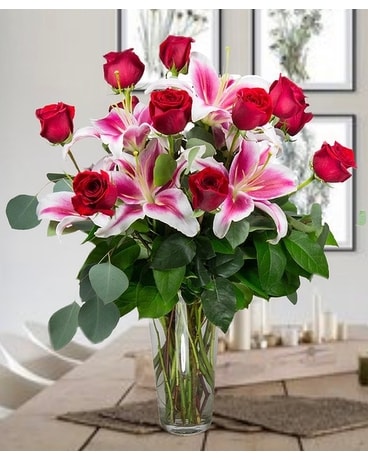 Stargazer's & Roses Flower Arrangement