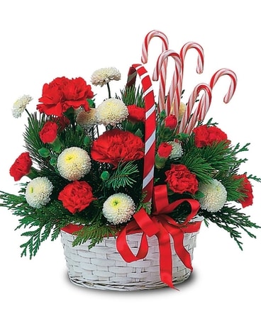 Candy Cane Basket Flower Arrangement