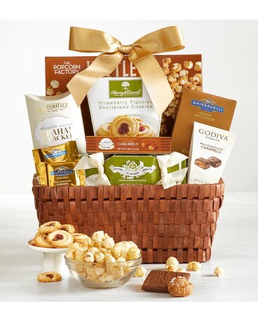 Classic Gourmet Gift Basket Flower Arrangement