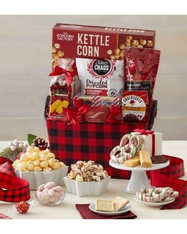 Buffalo Plaid Holiday Basket Flower Arrangement
