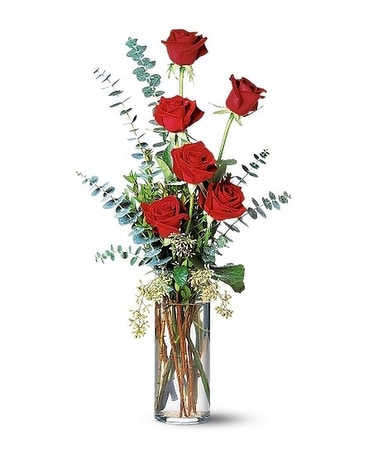 Six Lovely Red Roses Flower Arrangement