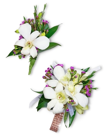 Flawless Corsage and Boutonniere Set Flower Arrangement