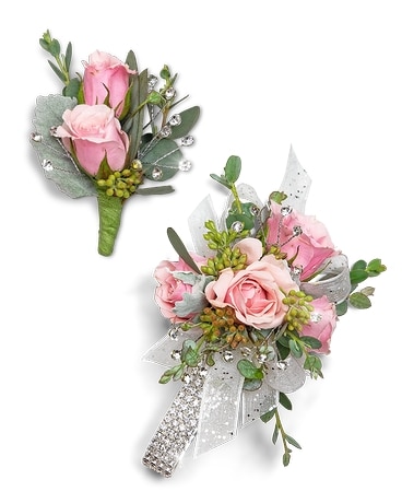 Glossy Corsage and Boutonniere Set Flower Arrangement