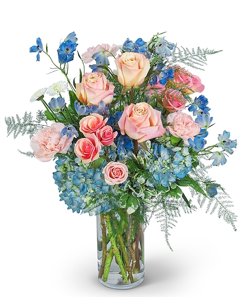 Peach Garden Roses with Blue Dalphinium  Bouquet