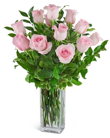 One Dozen Light Pink Roses Flower Arrangement