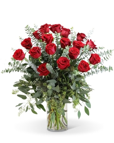 Red Roses with Eucalyptus Foliage (18) Flower Arrangement