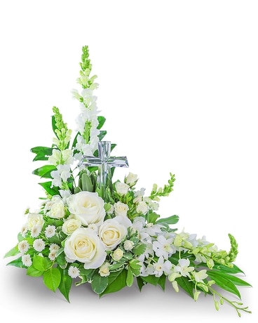 Divine Love with Crystal Cross Keepsake Flower Arrangement