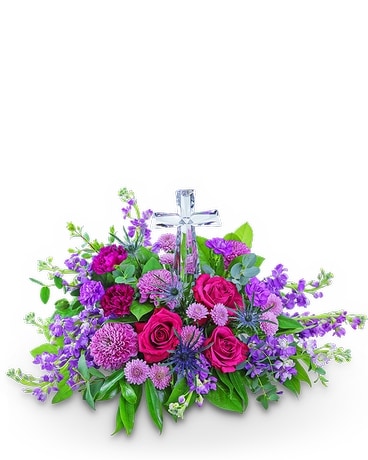 Majestic Magenta Crystal Cross Flower Arrangement