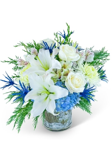 Snowy Blue Frost Flower Arrangement