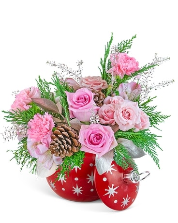 Sweet Pink Holiday Ornament Keepsake Flower Arrangement