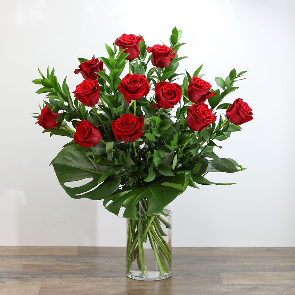 Red Roses with Modern Foliage (12) in Scarborough ON - Lavender