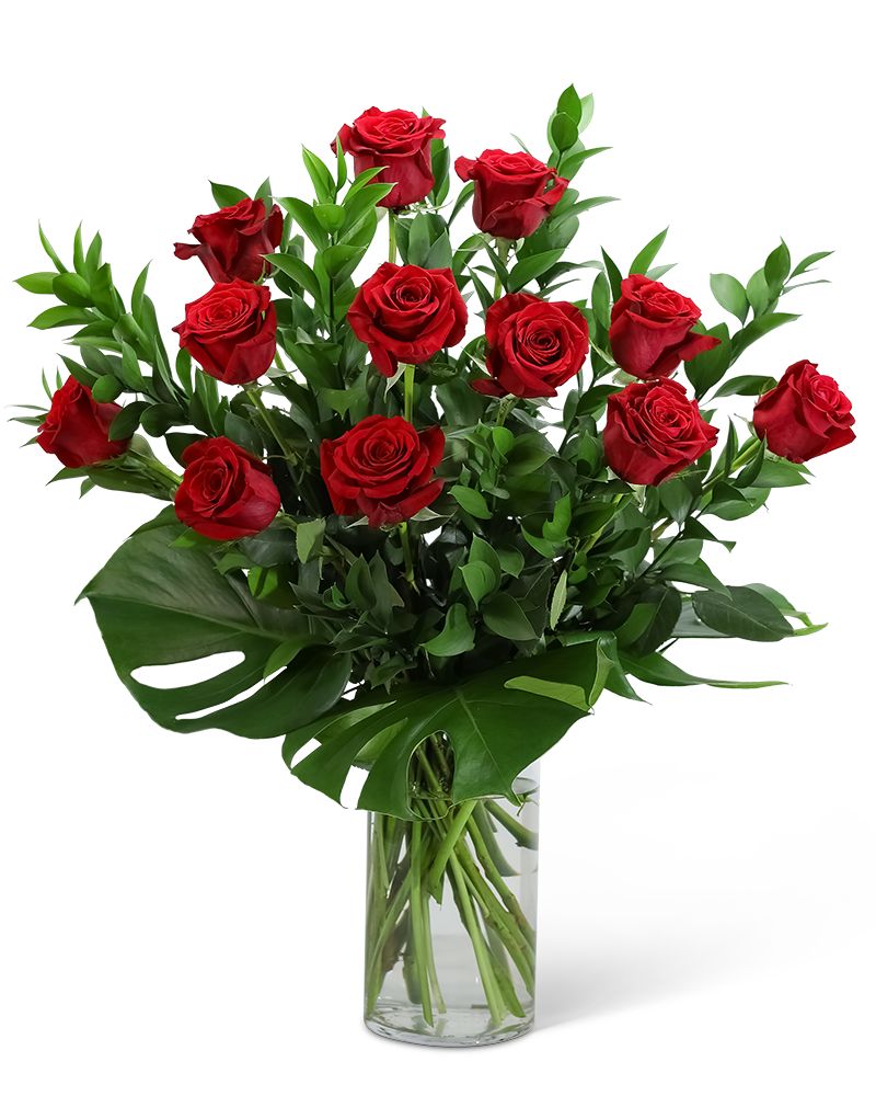 Red Roses with Modern Foliage (12) in Scarborough ON - Lavender