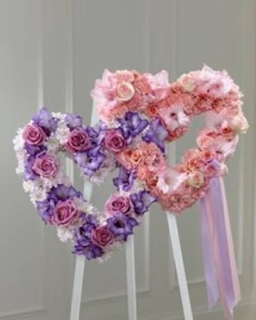 Purple & Pink Interlocking Heart Easel Flower Arrangement