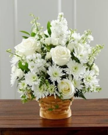 White Mixed Flower Basket Flower Arrangement