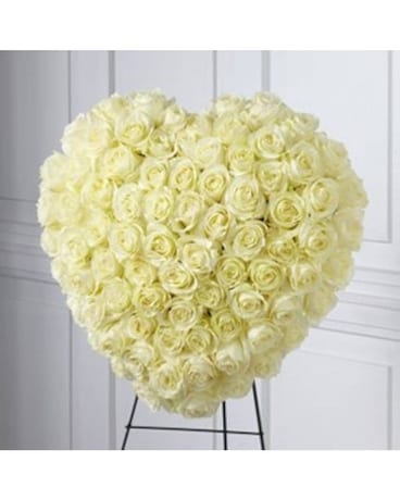 Solid White Rose Heart Easel Flower Arrangement