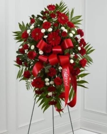 Assorted Red Easel Spray Flower Arrangement