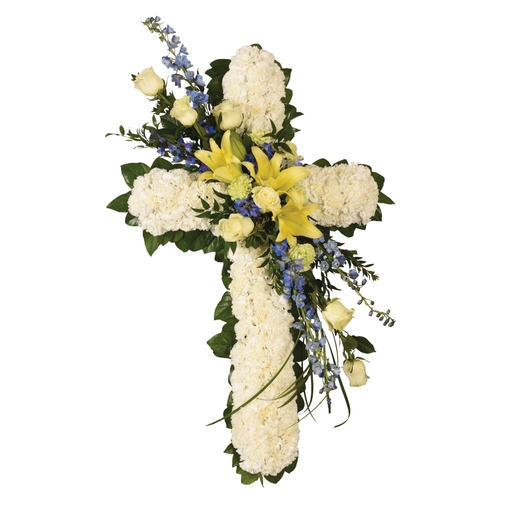 フラワークロス&スター 三連ラップブレス Faith Cross Standing Spray in Indianapolis IN - Steve's Flowers