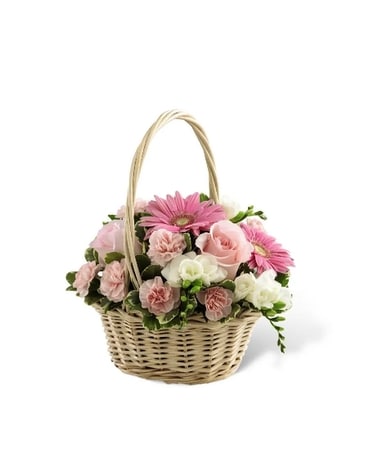 Pink & White Wishes Basket Flower Arrangement