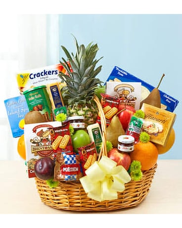 Deluxe Fruit and Gourmet Basket for Sympathy Flower Arrangement