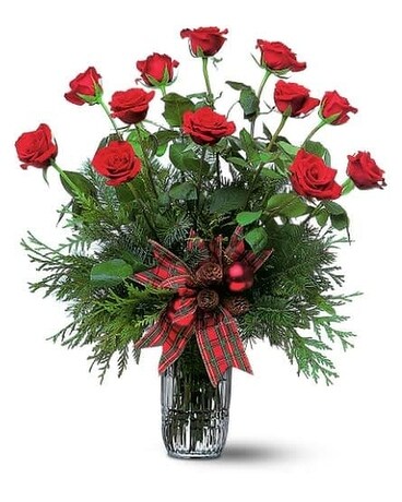 Holiday Red Roses Flower Arrangement