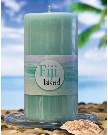 Aurora Pillar Candle – Fiji Island Short Warm Glow Flower Arrangement