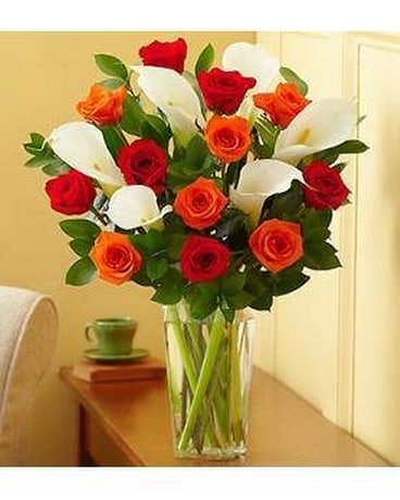 Fall Roses and Calla Lilies Flower Arrangement