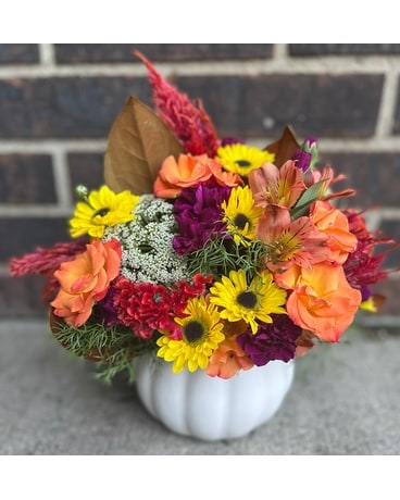 Wondrous White Pumpkin Flower Arrangement