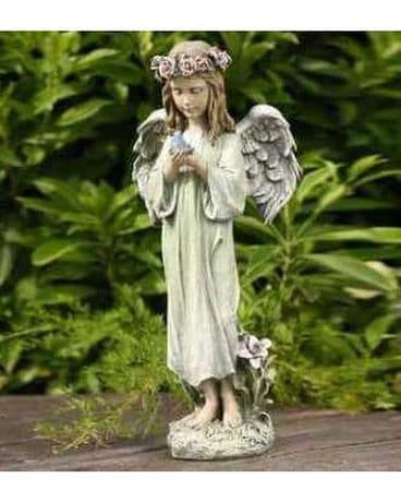 Angel with Blue Bird Flower Arrangement