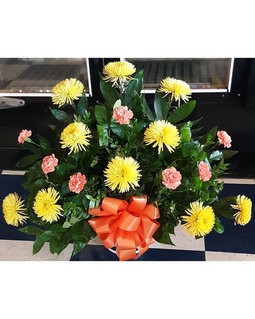Shaw Spider Mum & Carnation Basket Funeral Arrangement