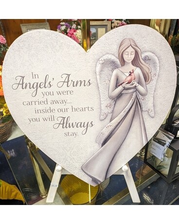 White Wooden Heart Angel Flower Arrangement