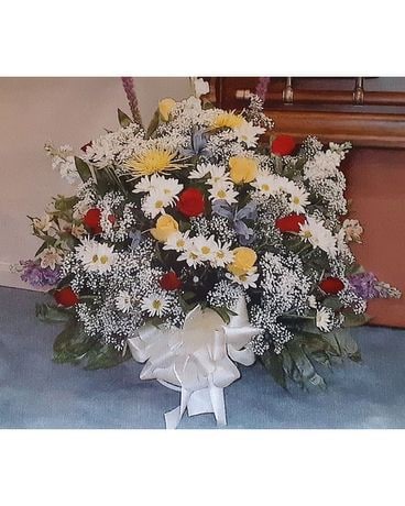 Mixed Funeral Fanned Shaped Basket Flower Arrangement