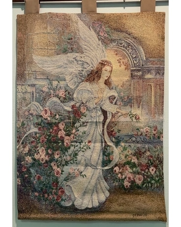Angel and rose tapestry Sympathy Arrangement