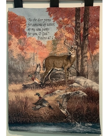 Deer, ducks and fall tapestry Sympathy Arrangement