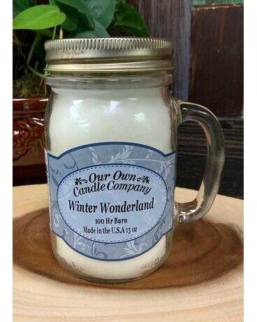 Large mason jar 13oz size,  inches height and  inches wide.