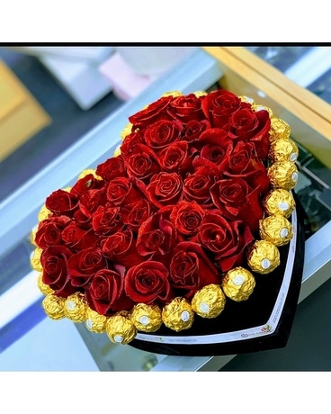 Heart-Shaped Box RED Flower Arrangement
