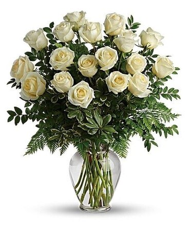Potomac's White Roses- 12, 18 (Shown) or 24 Flower Arrangement