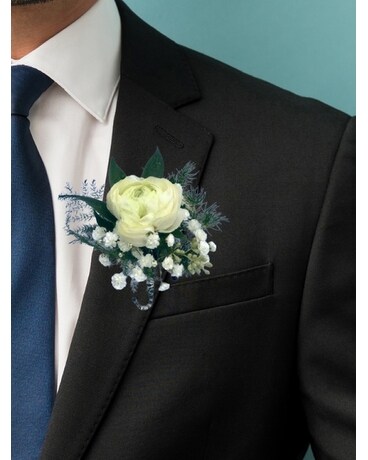 White Ranunculus Boutonniere Boutonniere