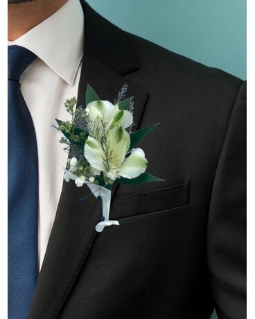 White Alstroemeria Boutonniere Boutonniere