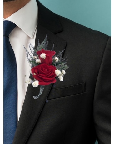 Double Red Sweetheart Rose Boutonniere Boutonniere