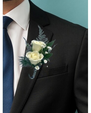 Double White Sweetheart Rose Boutonniere Boutonniere