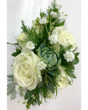White Rose and Succulent Wrist Corsage Corsage
