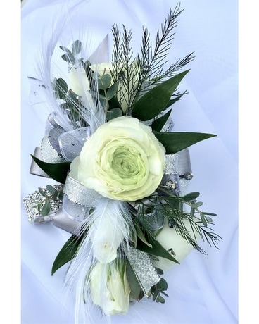 White Ranunculus & Rose  Wrist Corsage Corsage