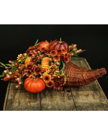 Potomac's Pumpkin Spice Cornucopia Flower Arrangement